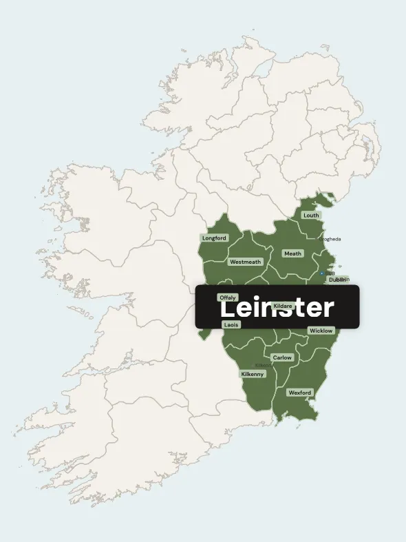 Map of Leinster province showing county boundaries