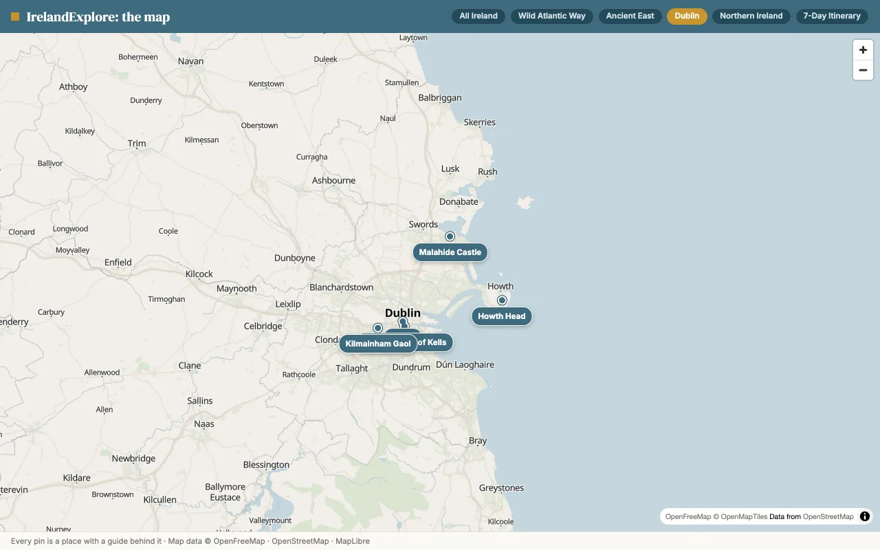 Map of Dublin sights and routes