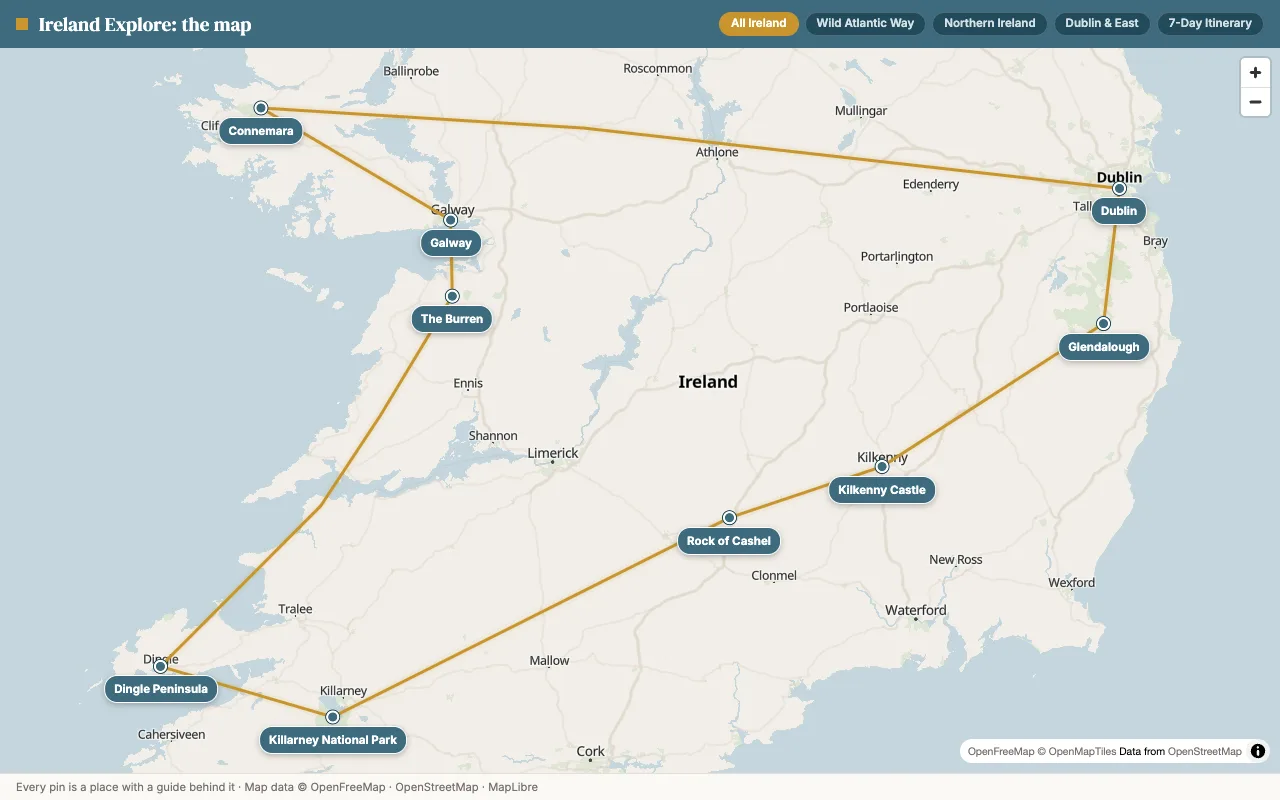 Map of the 10 Days in Ireland: The Complete Itinerary for First-Time Visitors route