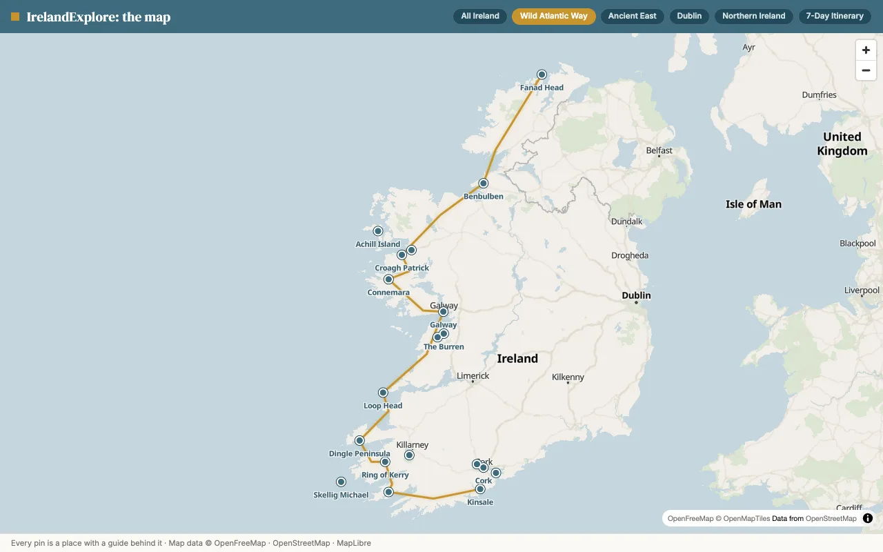 Map of Wild Atlantic Way sights and routes